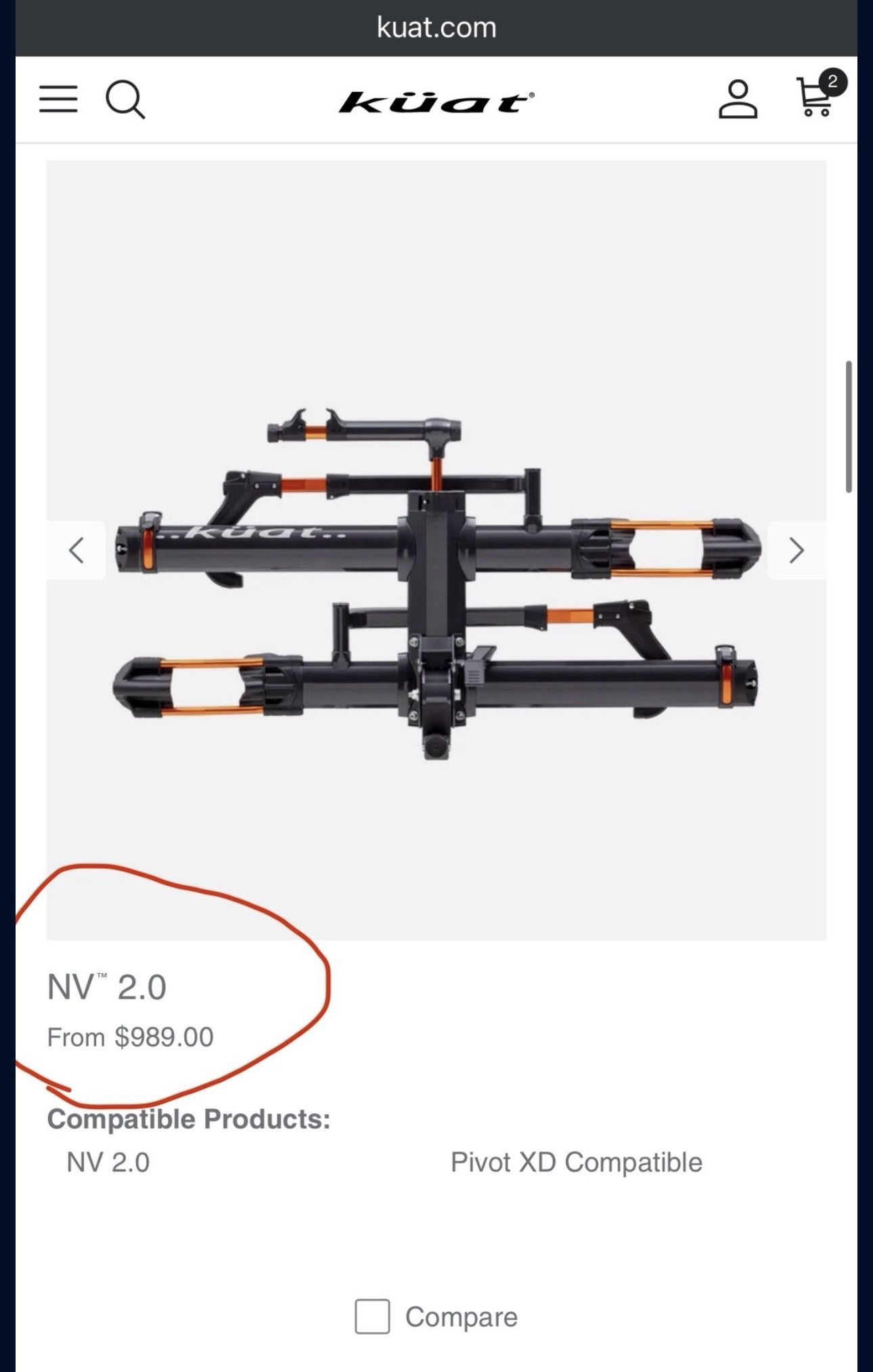 kuat NV 2.0 2-bike hitch rack 