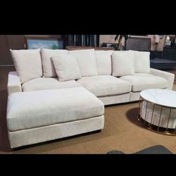 Brand New Sectional 4 Pcs Corduroy Fabric Beige W/ Pillows $789