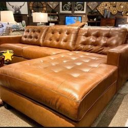 Light Brown Real Leather RAF/LAF Contemporary Modern Small Sectional Couch Chaise💥 Best Price✅ Size Options👍 Living Room Set🤩