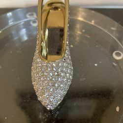 Gold Colored Rhinestone-Encrusted High-Heel Shoe Figurine