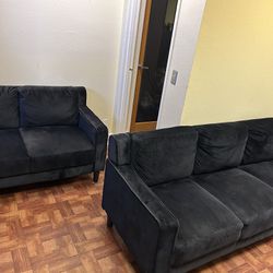 Black Velvet Sofa And Love Seat