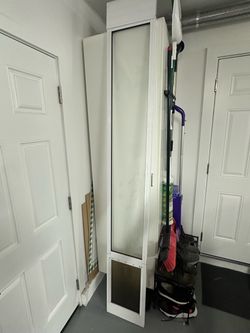 White dog door insert for sliding glass door. Large flap.