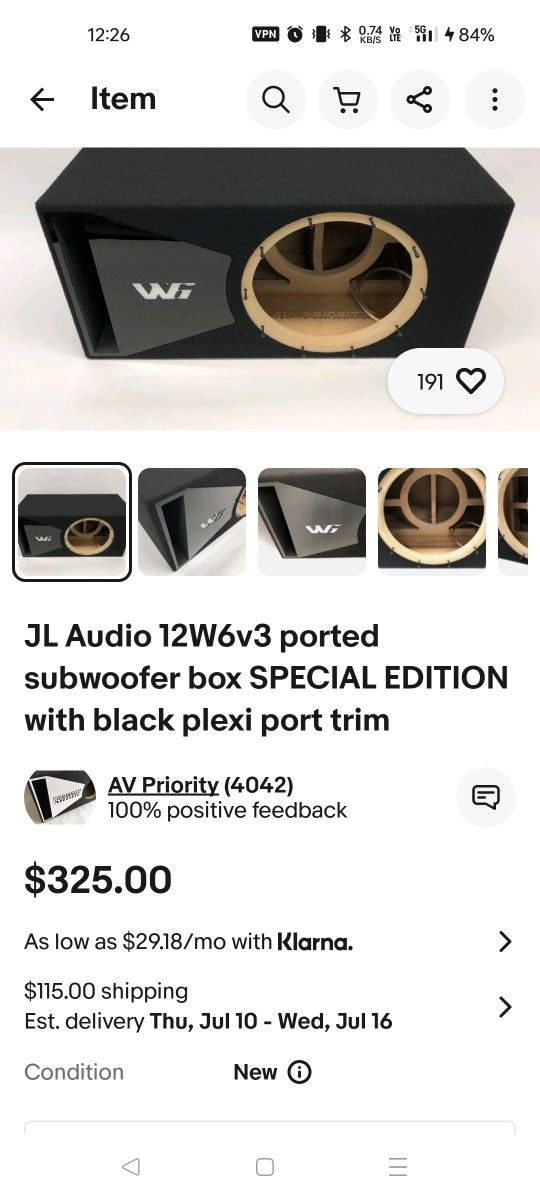 JL Audio 12W6v3 ported subwoofer box