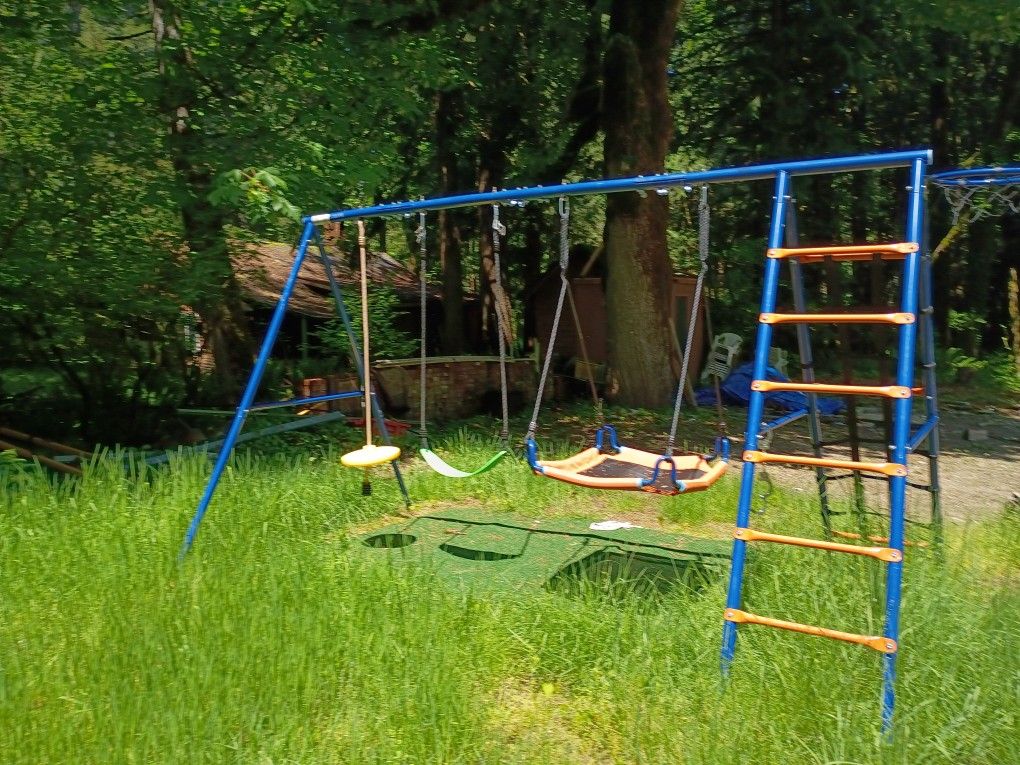 Trampoline Place And Sunset Brand New Swing Set