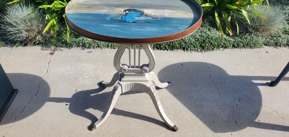 Hand Painted Harp End Table 