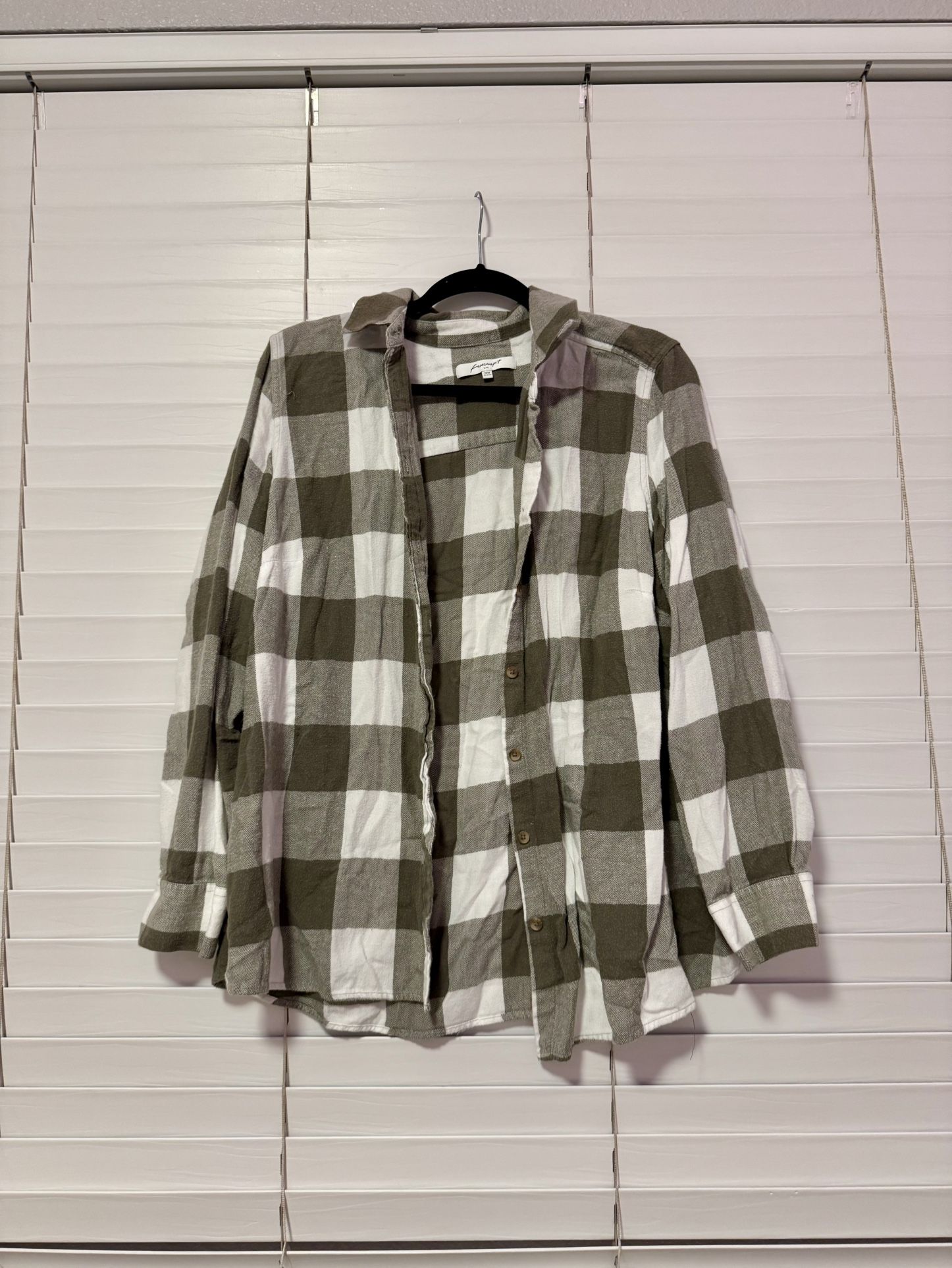 Green & White Plaid Button-Up