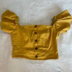 Blashe Yellow Off-the-Shoulder Puff Sleeve Button Cropped Blouse Women's