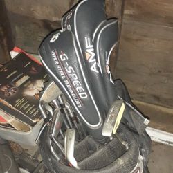 AMF Golf Clubs with every club plus 2 G-speed drivers. Hurt my back awhile ago, and haven't golfed since.