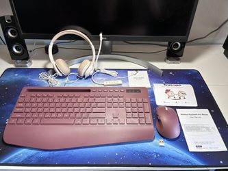 Wireless Keyboard & Mouse, And Wired Headset, Wine/White