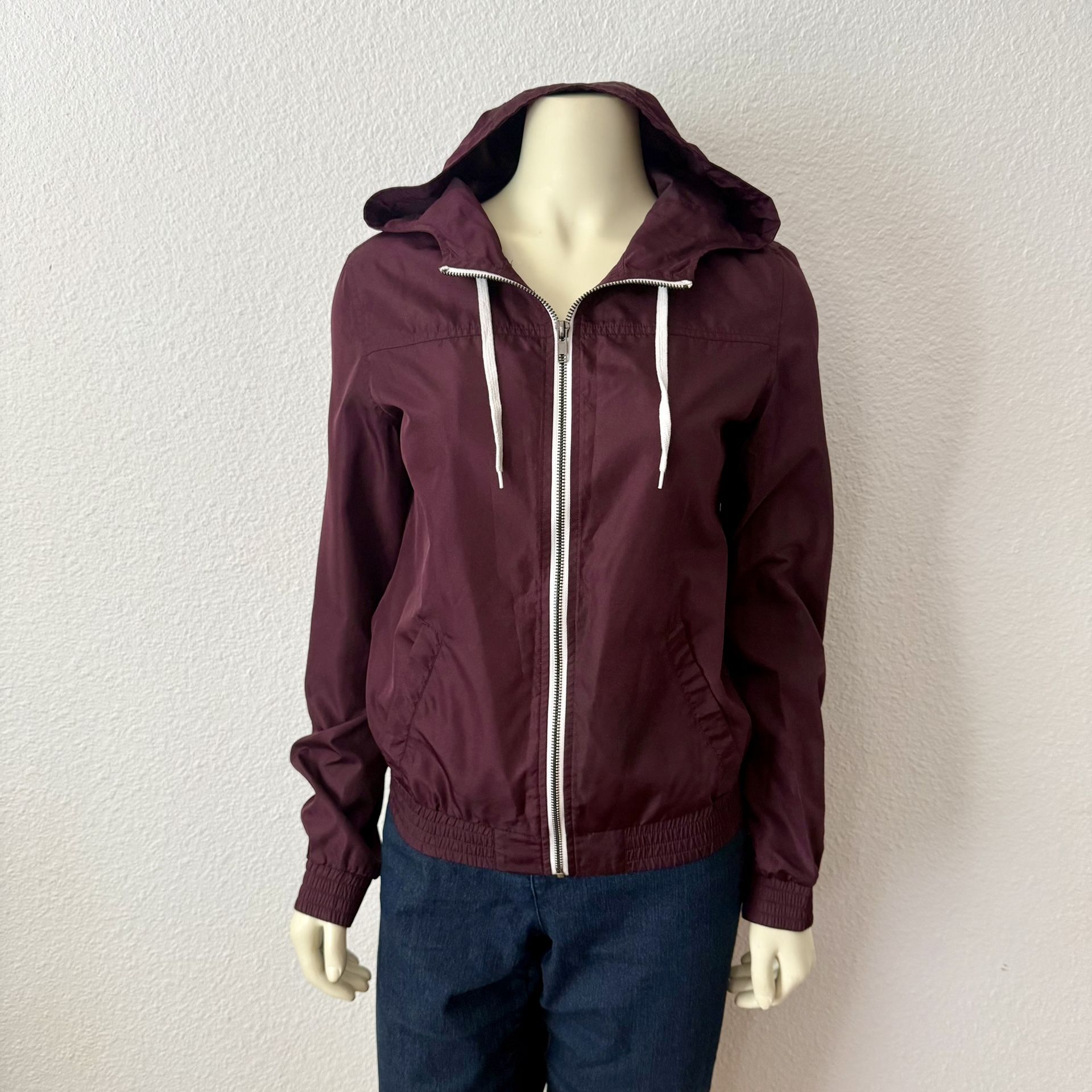 Zine  hooded Windbreaker Jacket Women's  Small Zip Up Burgundy Lightweight 