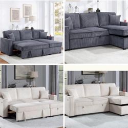 $369.     2-PCConvertible Sectional  Sleeper Sofa W/ Cupholder Sofa Storage & USB Ports  89”x 59”X36”H
