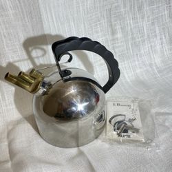 Vintage Alessi Teapot Kettle INOX 18/10 Italy Copper Bottom, Dbl Whistle