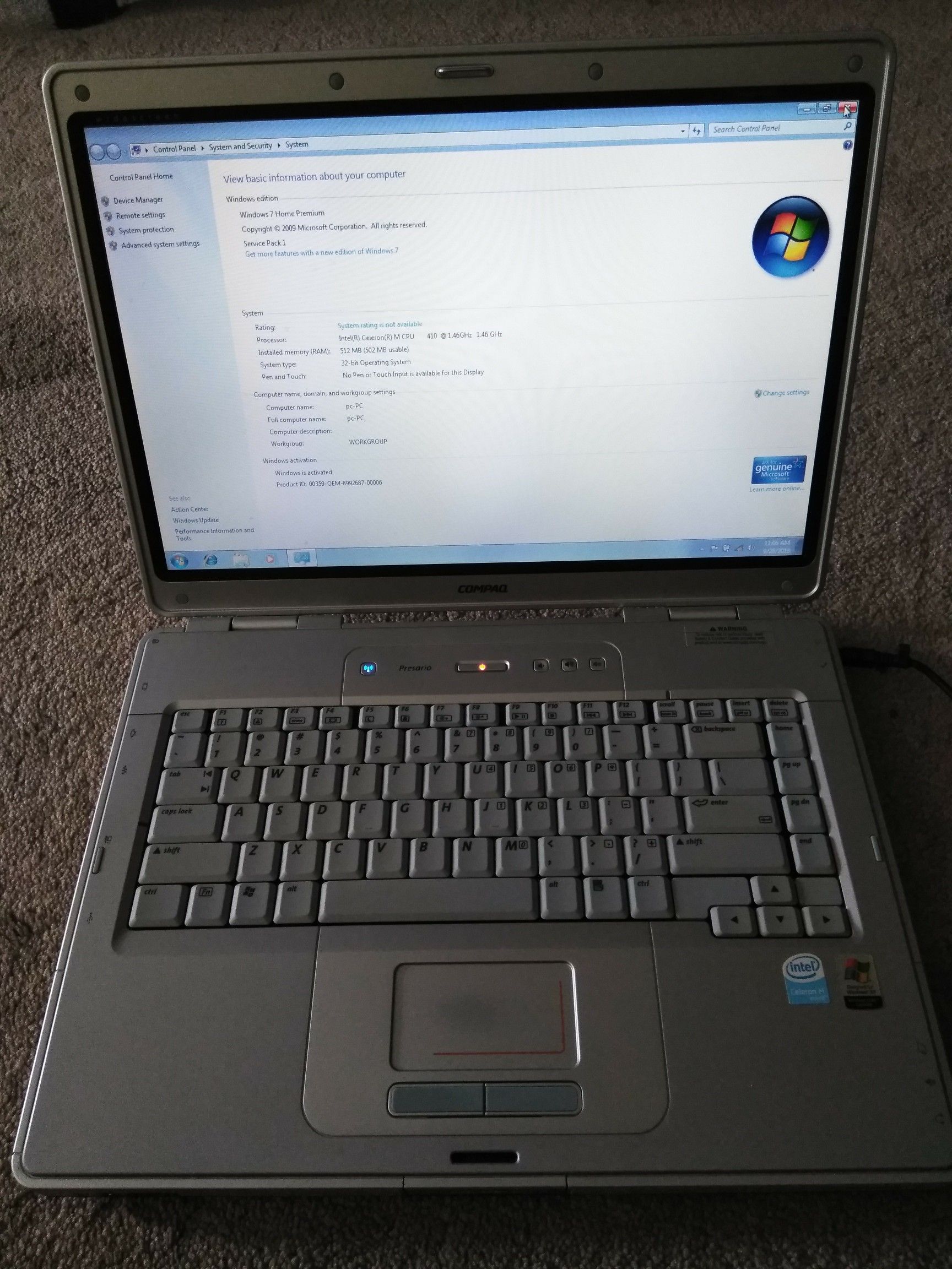 Compaq presario v5000 was changed from windows XP to windows 7 home premium with antivirus included