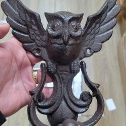 Antique Gothic Owl Front Door Knocker, Rustic Black Cast Iron Knocker NEW