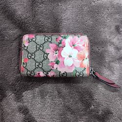 GUCCI GG Blooms Card Case Coin Purse case Zippy Wallet Floral Pink Beige 