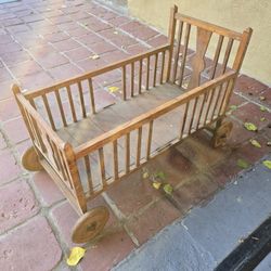 Antique  ROLLING  child's  Bed         From  1840's.           Wooden Wheels