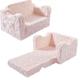 Toddler Couch, 2-in-1 Convertible Kids Chair to Lounger Bed, Kids Sofa for Toddler Boys Girls, Ideal for Reading Sleeping Gaming Decor (Pink)