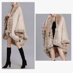 Women's Wrap Shawl Faux Fur Knitwear Cape Coat