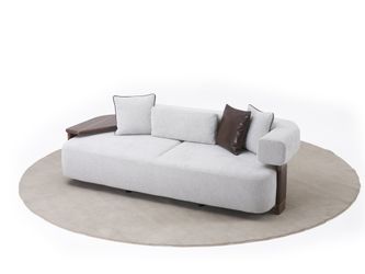 Indigo White & Walnut Sofa w/ Attached Side Table