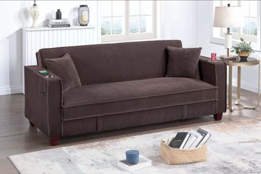 Brand New Brown Super Plush Adjustable Futon Sofa Storage Sleeper