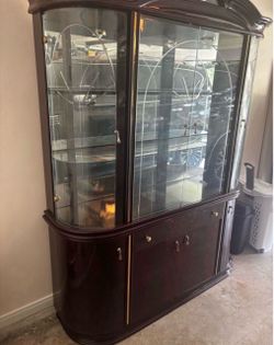 Dark Wood China Cabinet with Glass Shelves