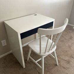 Micke White IKEA Desk with Blue drawers 