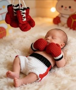 NEW Crochet Baby Boxing Outfit Set