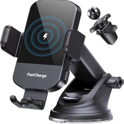 Wireless Car Charger, 15W Fast Charging Auto Clamping Car Charger Phone Mount Phone Holder fit for iPhone 16 15 14 13 12 Pro Max 11 XR XS, Samsung Gal