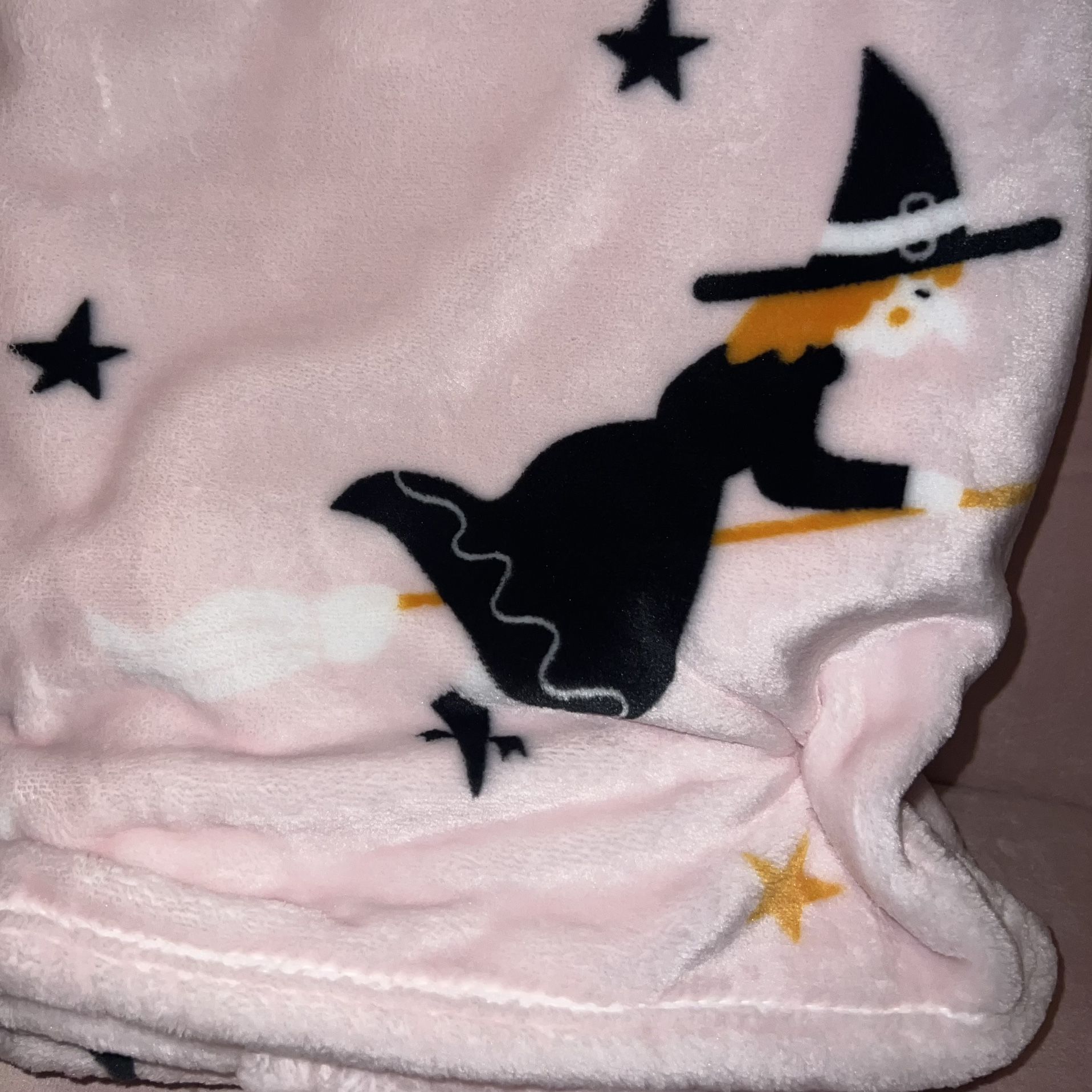 Pink Witch Halloween Blanket Throw