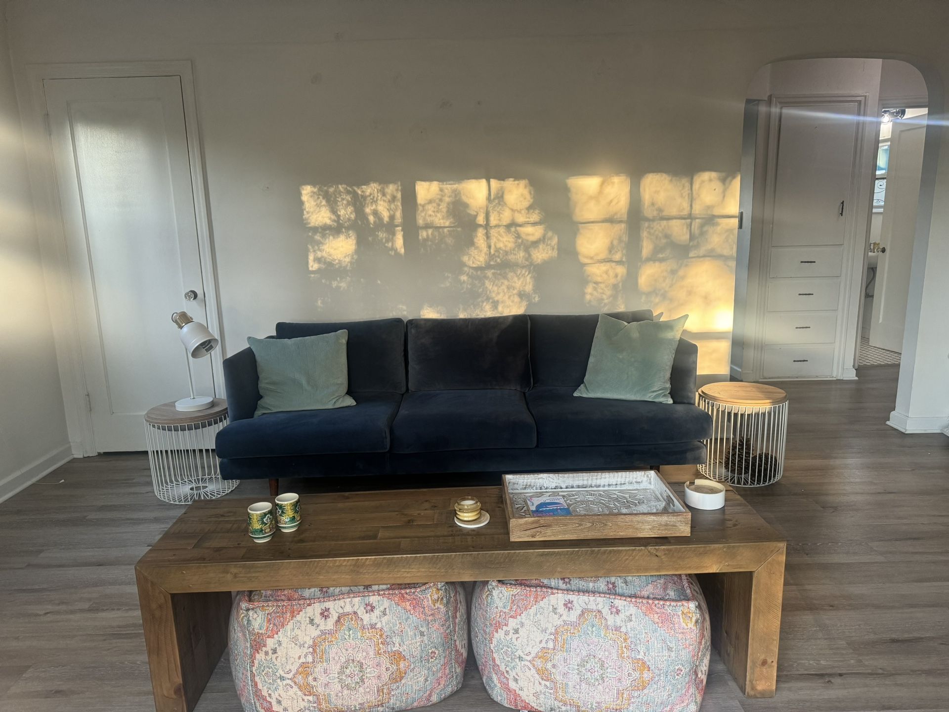 Blue Velvet Midcentury Modern Sofa / Couch