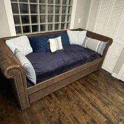 Brown Leather Day bed with trundle futon