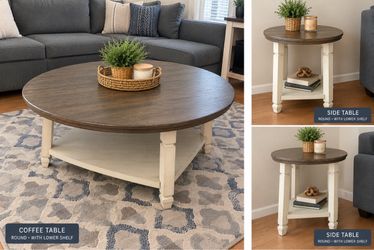 3-Piece Farmhouse Coffee Table & 2 Side Tables – Solid Wood
