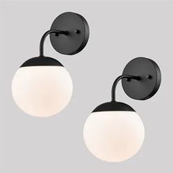 Set of 2 DANSEER Black Wall Sconce Modern Nordic Style Milky Globe Glass Shade for Bathroom Vanity Light