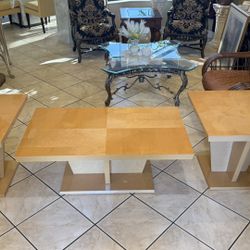 Italian postmodern high gloss, wood, veneer  Coffee cocktail table and 2 End Tables