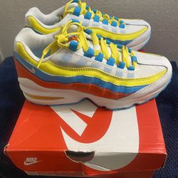 Nike Air Max 95 'White Blue Fury Opti Yellow' new, size 4.5 Y 6 women