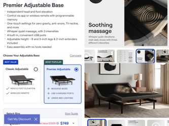 Adjustable queen bed base with massage