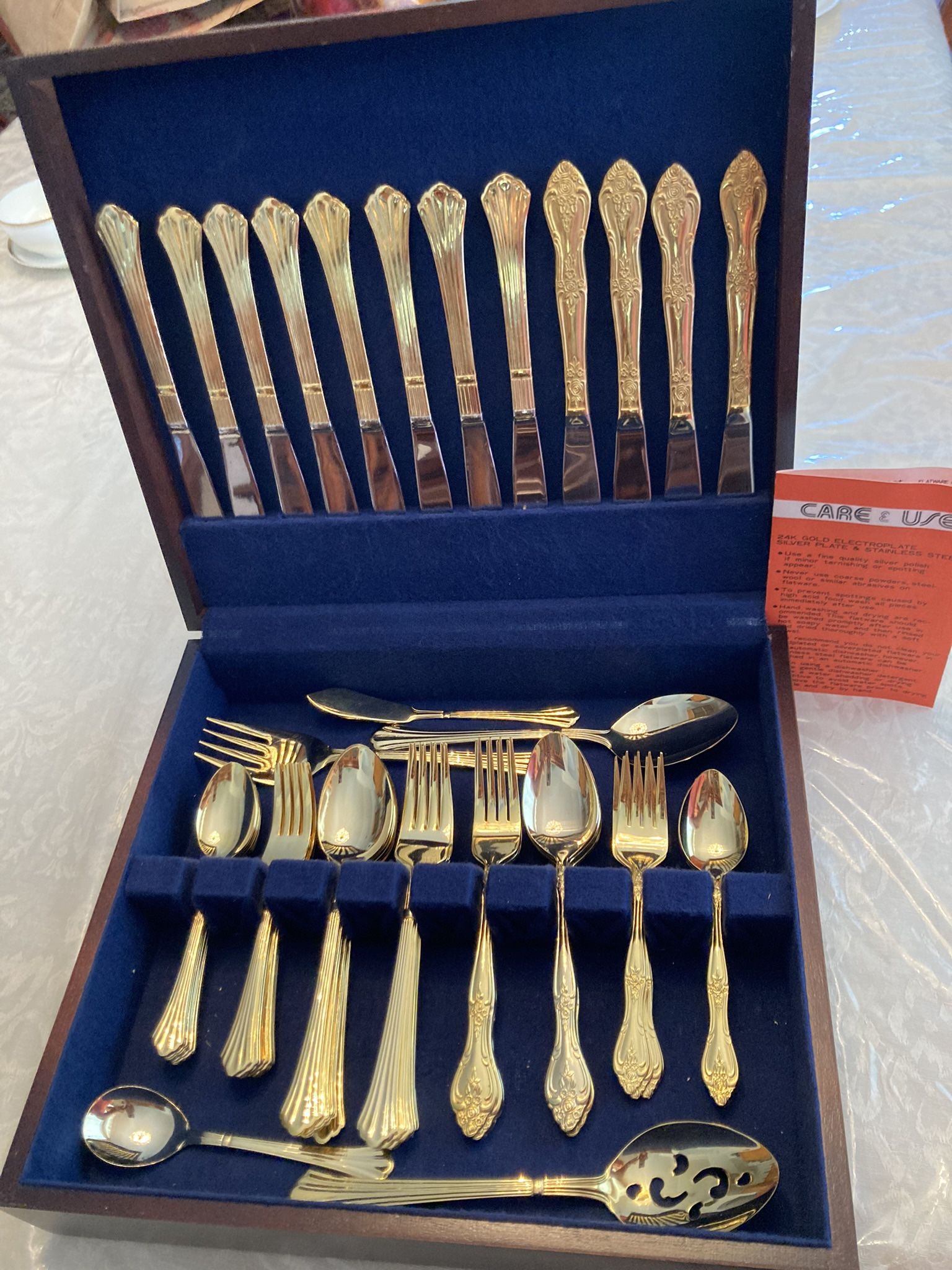 Flatware Estia Gourmet 65 Pcs , Two Sets : Savoy And Somerset, 24K Gold Electroplate over Stainless Steel