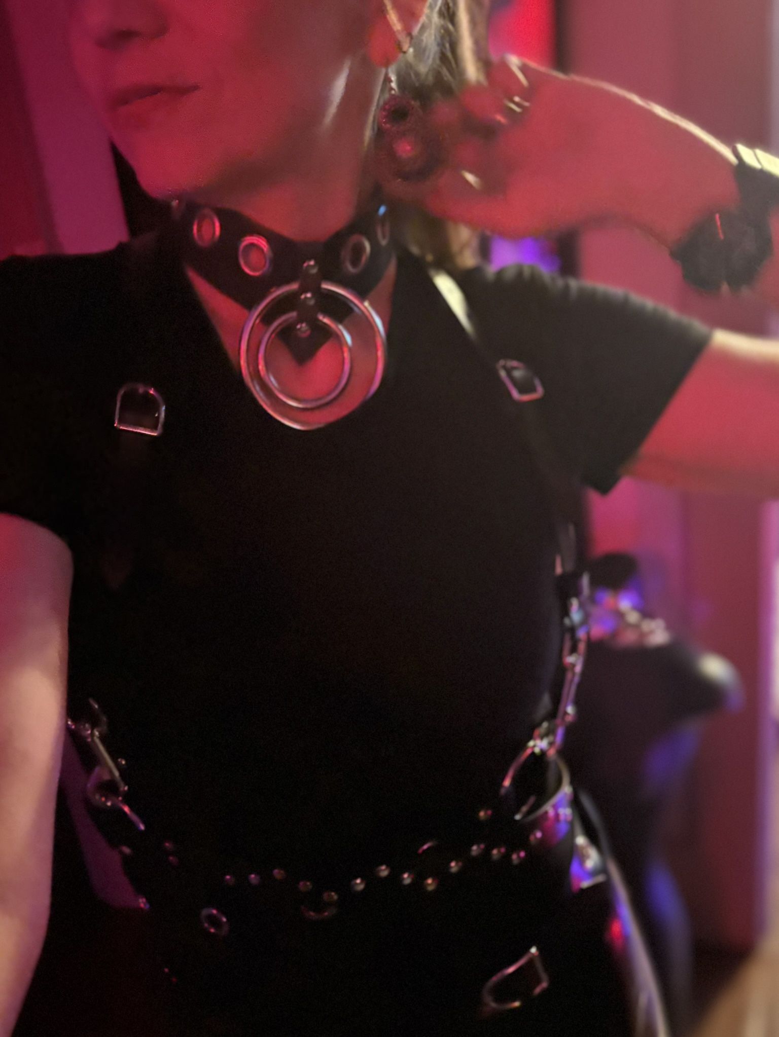 Leather Choker Necklace Double O Ring 