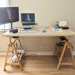 IKEA Natural Birch Craft Table / Desk With Trestle Legs