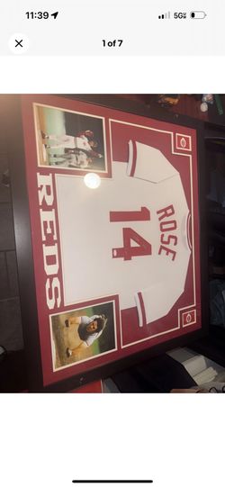 CINCINNATI REDS PETE ROSE AUTOGRAPHED FRAMED WHITE JERSEY JSA STOCK