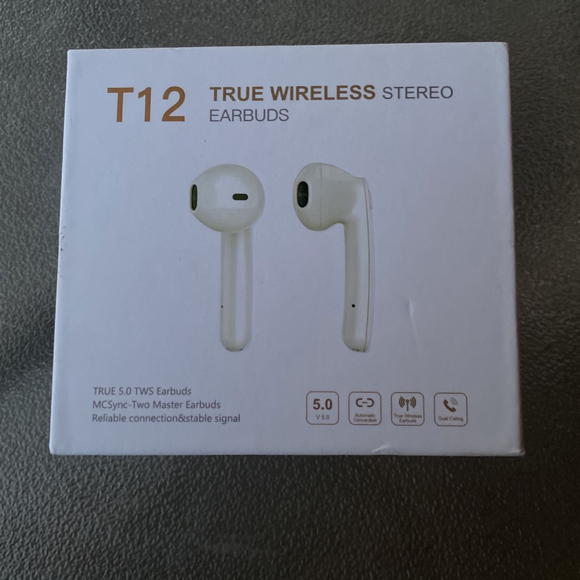 WIRELESS EARBUDS T 12 BLUETOOTH 5.0 HEADPHONES TRUE WIRELESS HD STEREO, BRAND NEW STILL IN BOX NEVER USED