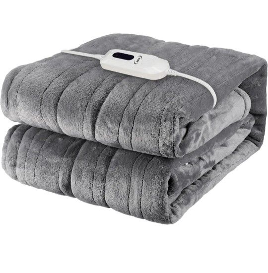 Heated Blanket Electric Throw Blanket- 50''x60'' Heating Blanket Throw 4 Hours Auto-Off & 4 Heating Levels Over-Heat Protection, Machine Washable Flan