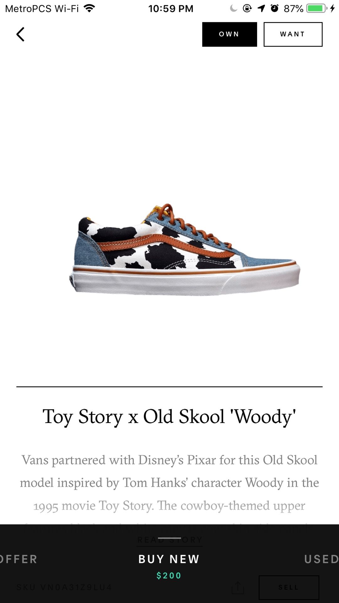 Limited edition toy story vans (Woody)