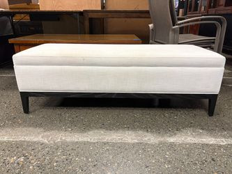 RESTORATION HARDWARE French Contemporary White Fabric & Black Oak Storage Bench