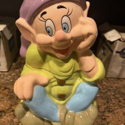 Vintage Disney China Snow White Dopey Dwarf Ceramic Cookie Jar,  11"