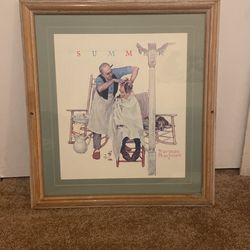 Replica Norman Rockwell Haircut Summer Print With Wood Frame