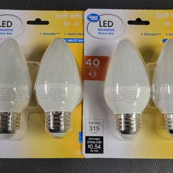 (2) Packs Of 40 Watt Equivalent LED soft White, Dimmable, F15 Bulbs