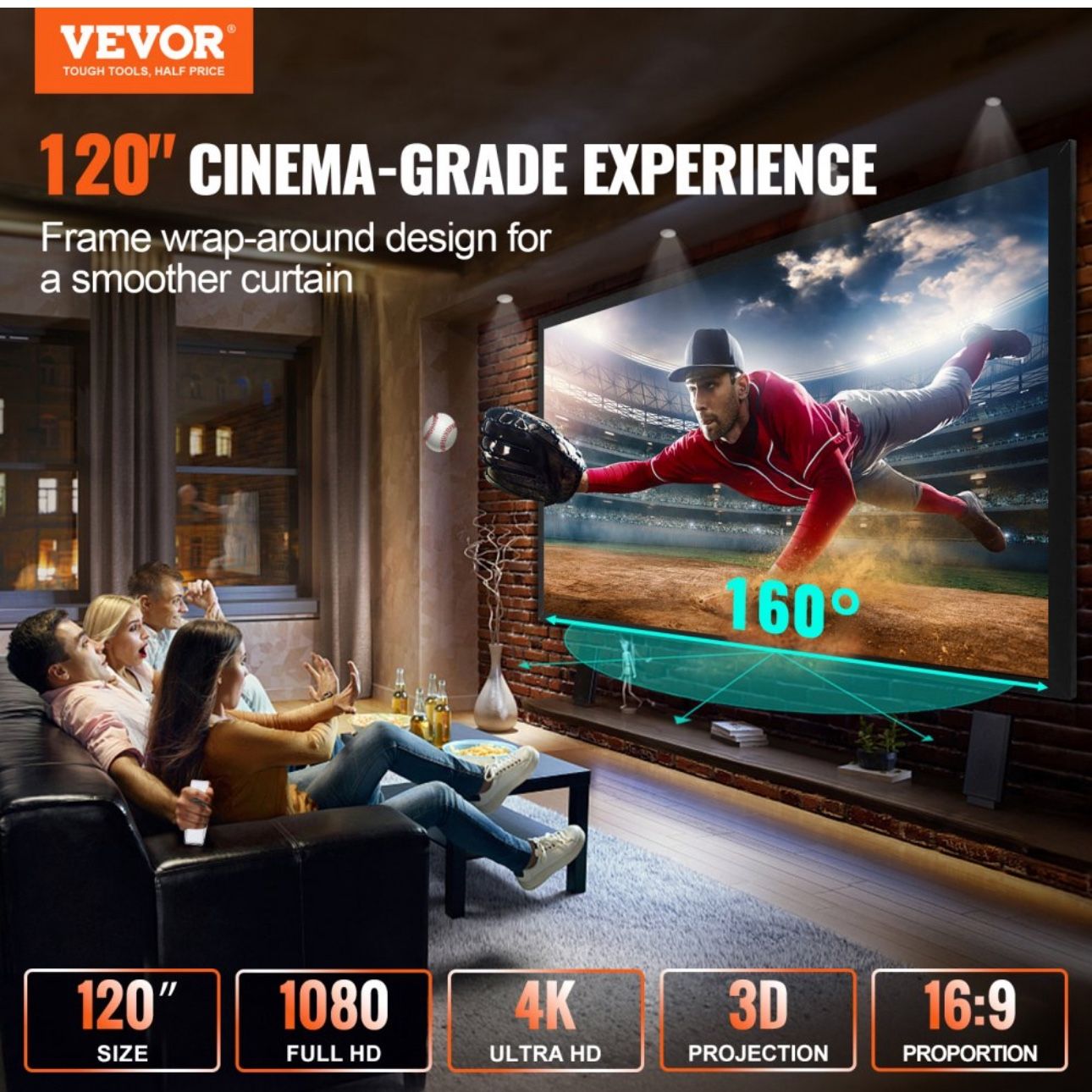 120" 16:9 Projector Screen Fixed Frame