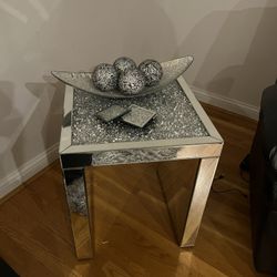 Glass Mirrored Side Table 