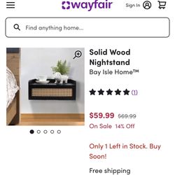 Floating Nightstand, Small Rattan Nightstand with Storage Drawer, Wall Mounted Wood Nightstands, Black Bedside Tables Shelf, Rustic Side Table Mid Cen